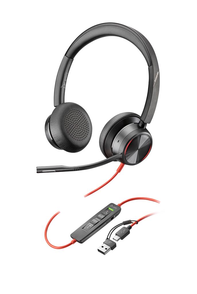 HP Poly Blackwire 8225 Stereo USB-C Headset +USB-C/A Adapter