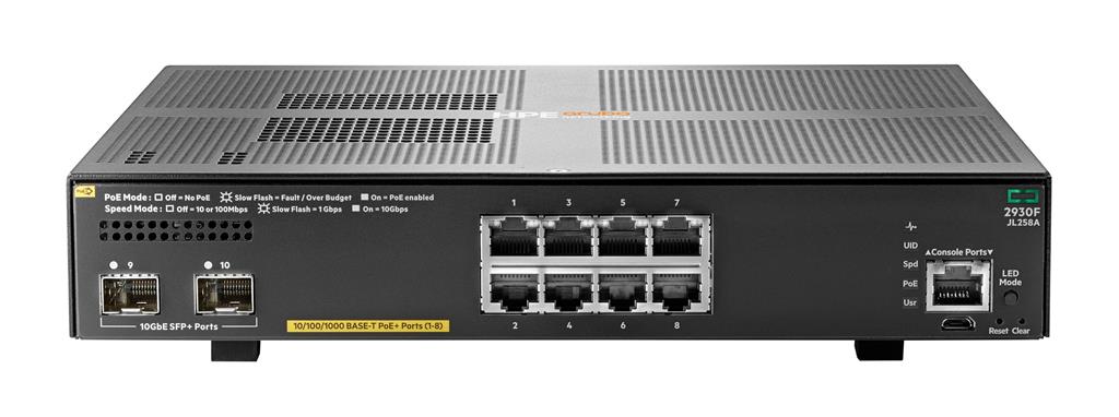 Hewlett Packard Enterprise Aruba 2930F 8G PoE+ 2SFP+ Managed L3 Gigabit Ethernet (10/100/1000) Gray 1U Power over Ethernet (PoE)