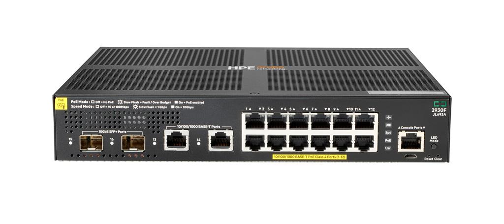 Hewlett Packard Enterprise Aruba 2930F 12G PoE+ 2G/2SFP+ Managed L3 Gigabit Ethernet (10/100/1000) Black 1U Power over Ethernet (PoE)