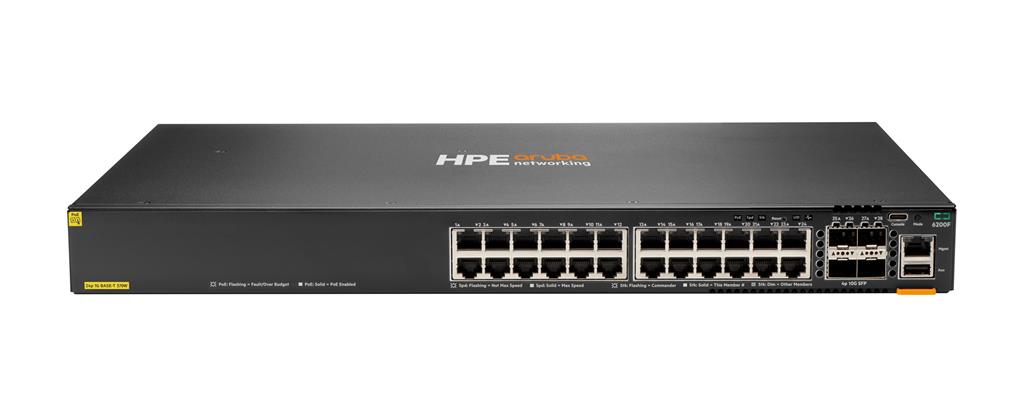 HPE Aruba Networking CX 6200F 24G Class-4 PoE 4SFP+ 370W Managed L3 Gigabit Ethernet (10/100/1000) Power over Ethernet (PoE) 1U