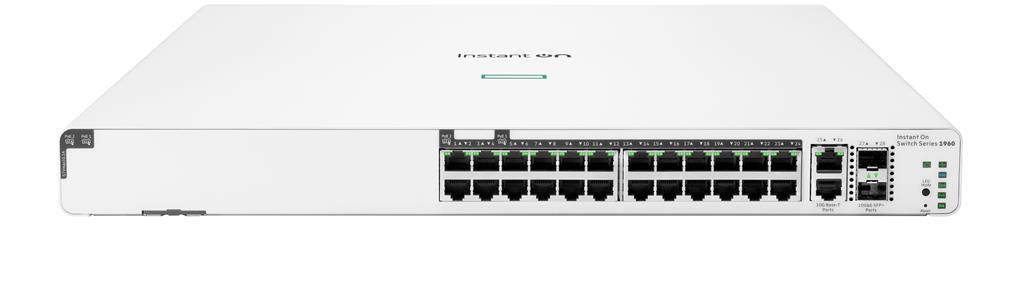 Hewlett Packard Enterprise Aruba Instant On 1960 24G 20p Class4 4p Class6 PoE 2XGT 2SFP+ 370W Managed L2+ Gigabit Ethernet (10/100/1000) Power over Ethernet (PoE) 1U White